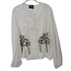 Vtg Randolph Duke White Sheer Blouse Cami Womens 16 XL White Beaded Festival